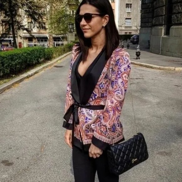 Zara Flowing Paisley Print Blazer M - Picture 4 of 16